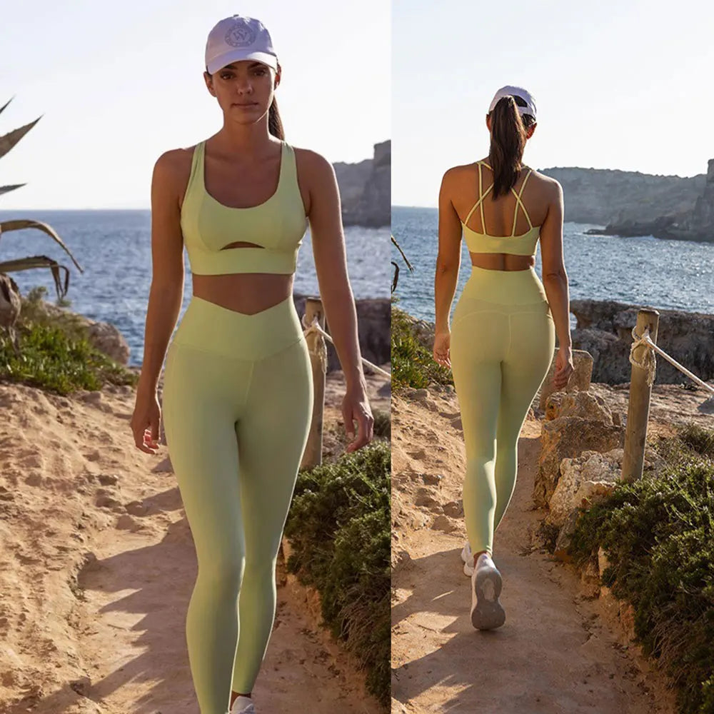 Conjunto Yoga Feminino 2 Peças - Top Esportivo e Calça Legging Modeladora