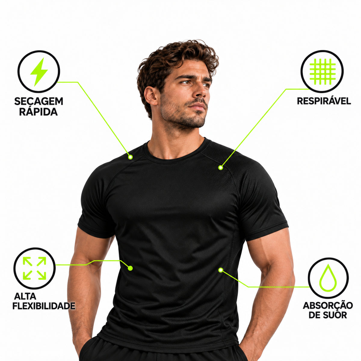 Camiseta Dry Fit Masculina Alphex Preta - Secagem Rápida, Respirável, Alta Flexibilidade