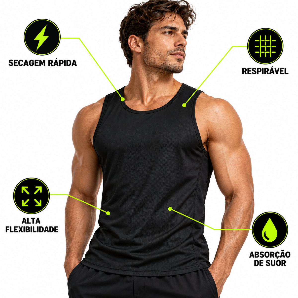 Regata Dry Fit Masculina Alphex Preta - Secagem Rápida, Respirável, Alta Flexibilidade
