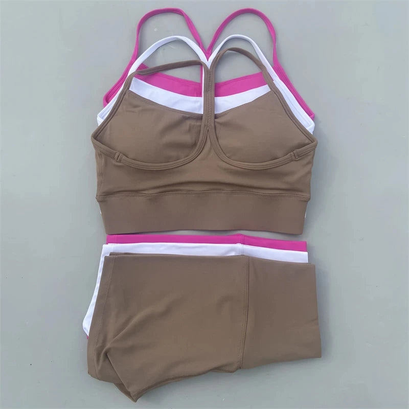 Conjunto Yoga Feminino Bike Short - Top Esportivo e Legging Curta Marron