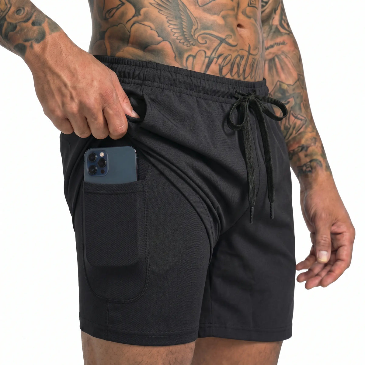 Bermuda Compressão Masculina Alphex 2 em 1 Bolso Zíper Dry Fit Corrida Academia
